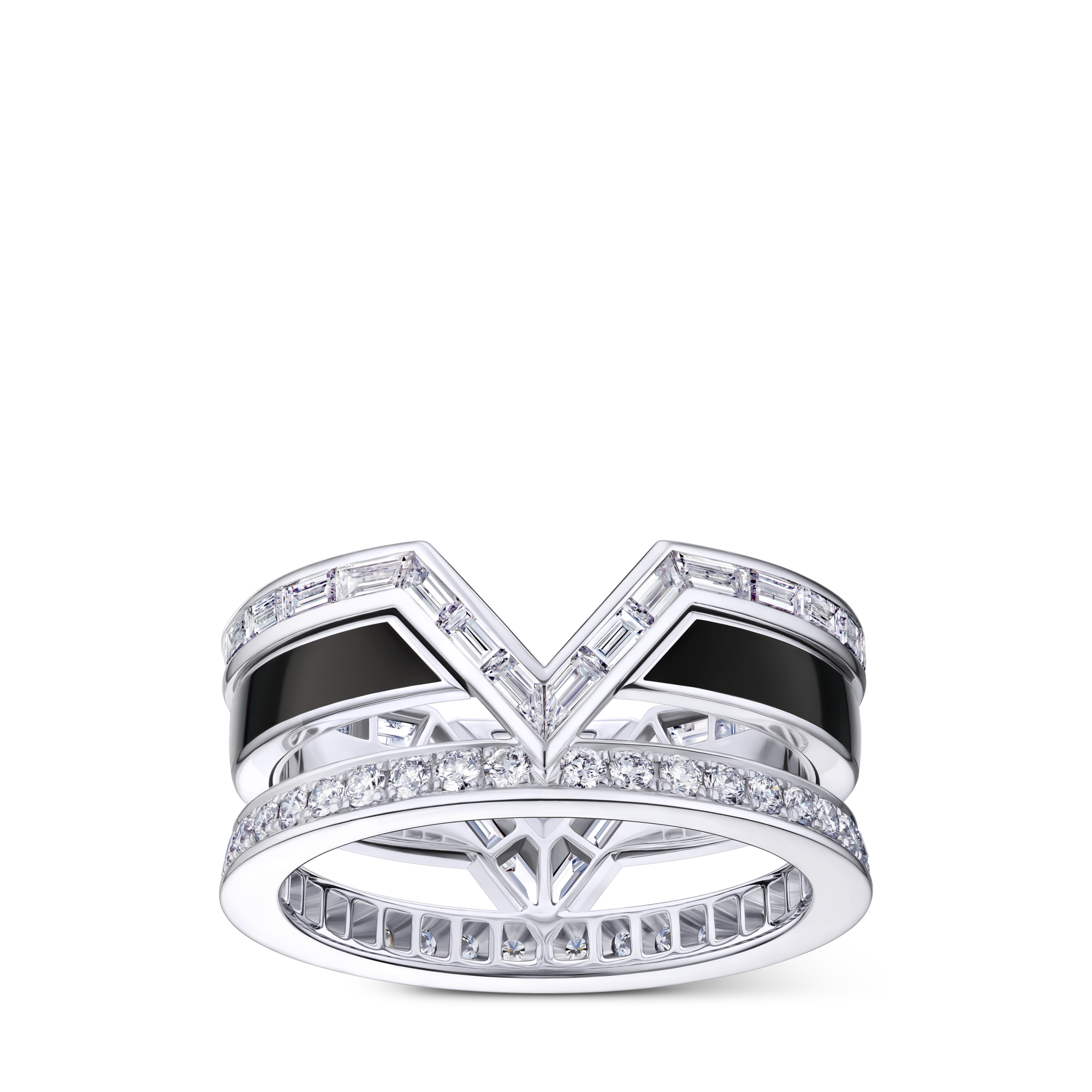 Pure V Ring, White Gold, Black Lacquer and Diamonds  in Jewellery