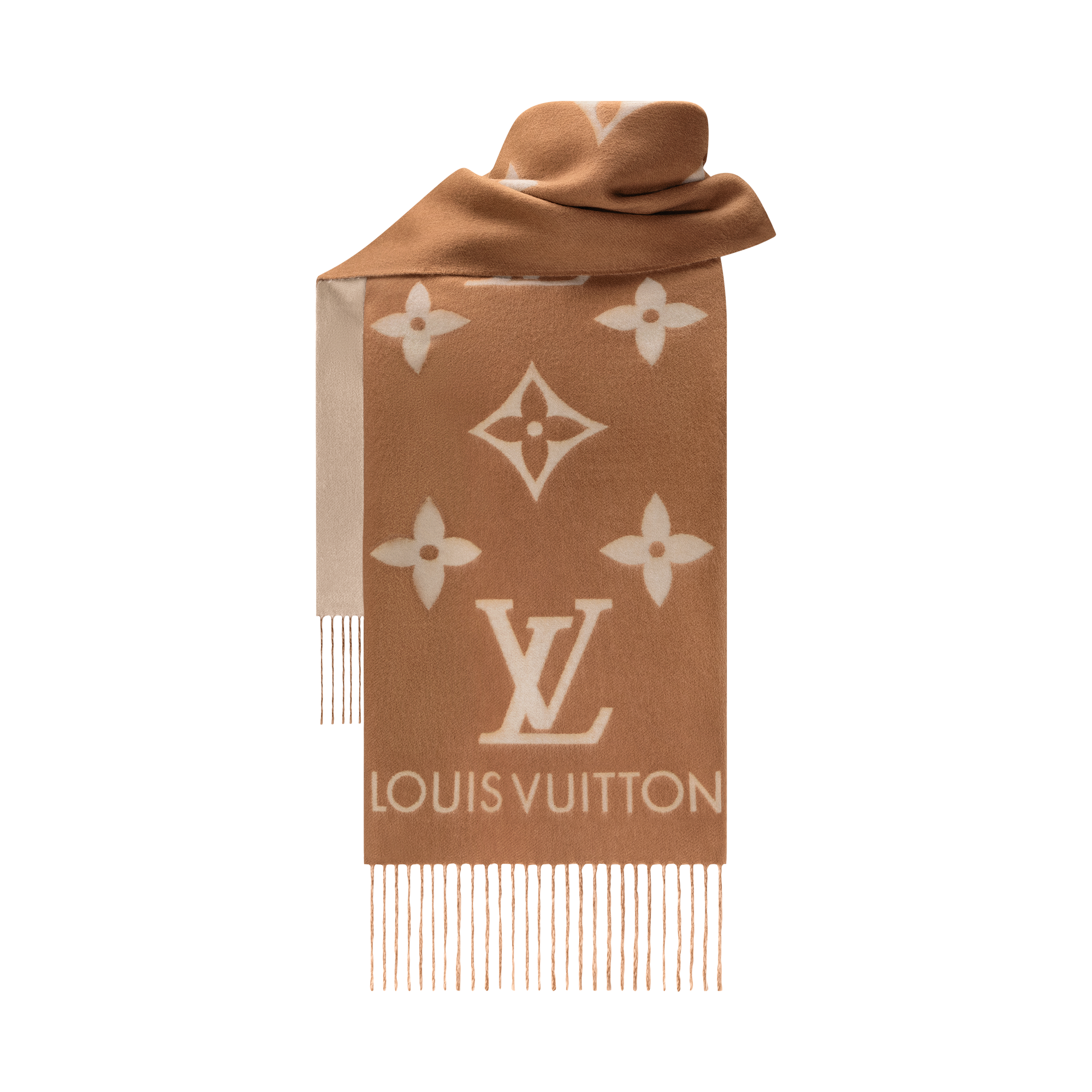 Logo lv 圍巾 奶茶 色 鏈條 LV M76067 REYKJAVIK 經典LOGO Cashmere長圍巾 奶茶棕 LV路易威登