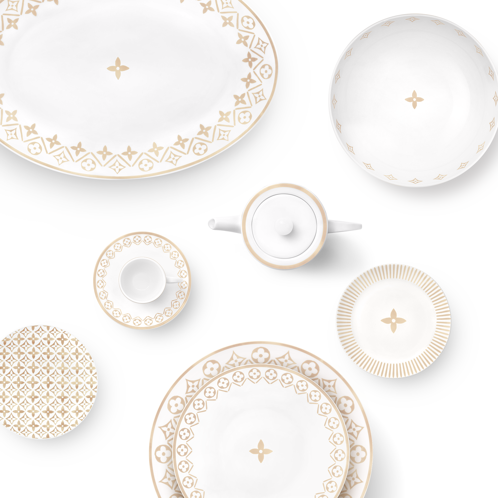 Set Of 2 Dessert Plates Monogram Flower Tile  in Trunks, Travel and Home