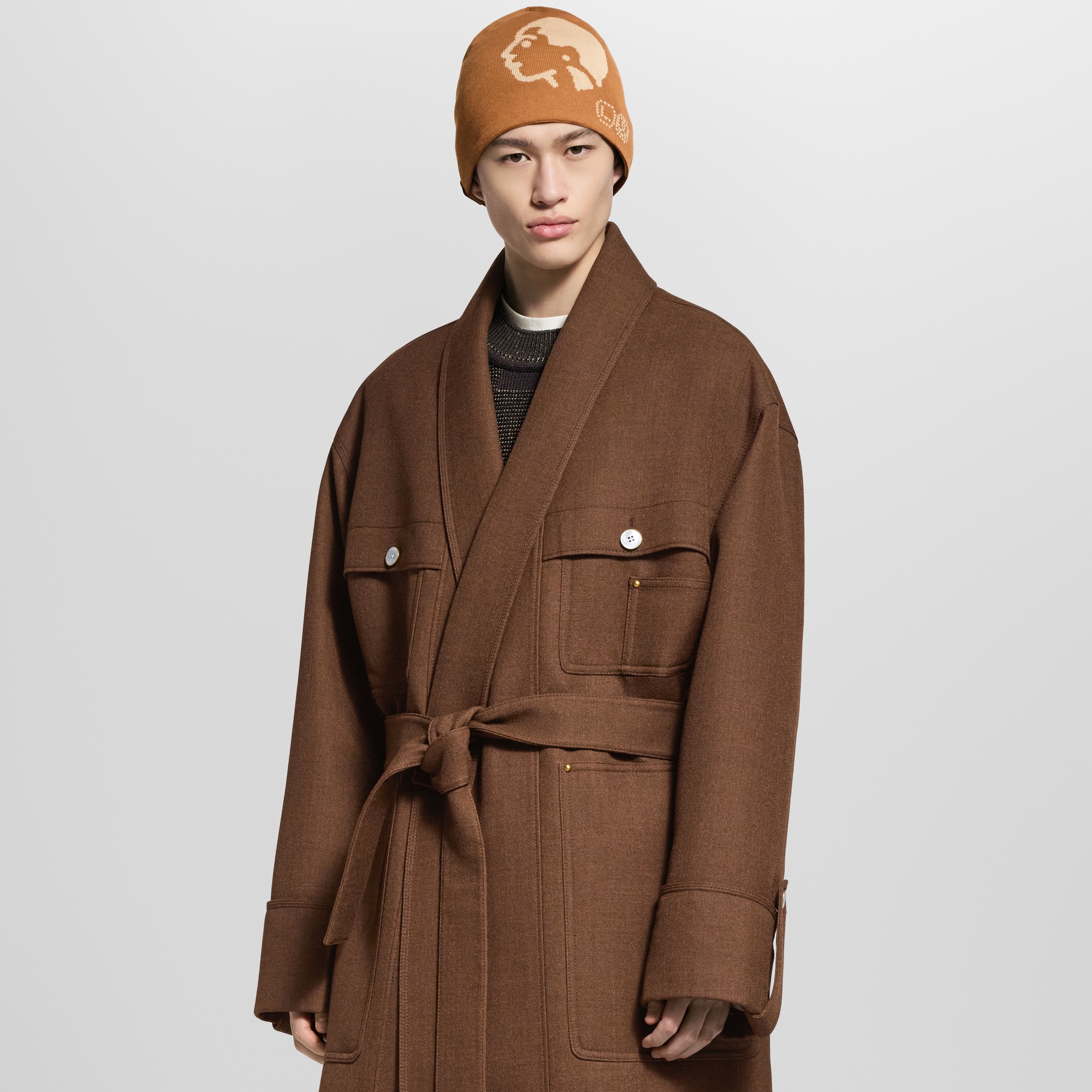 單排扣和服式工裝風大衣  in 男士