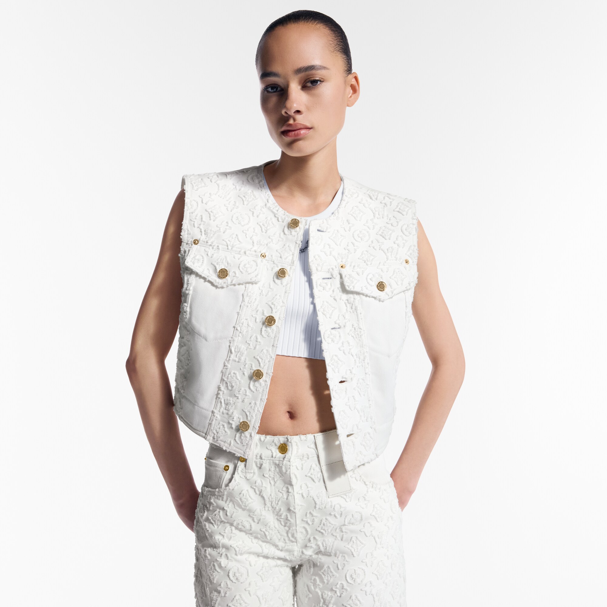 Sleeveless Monogram Fil Coupé Denim Jacket  in Women