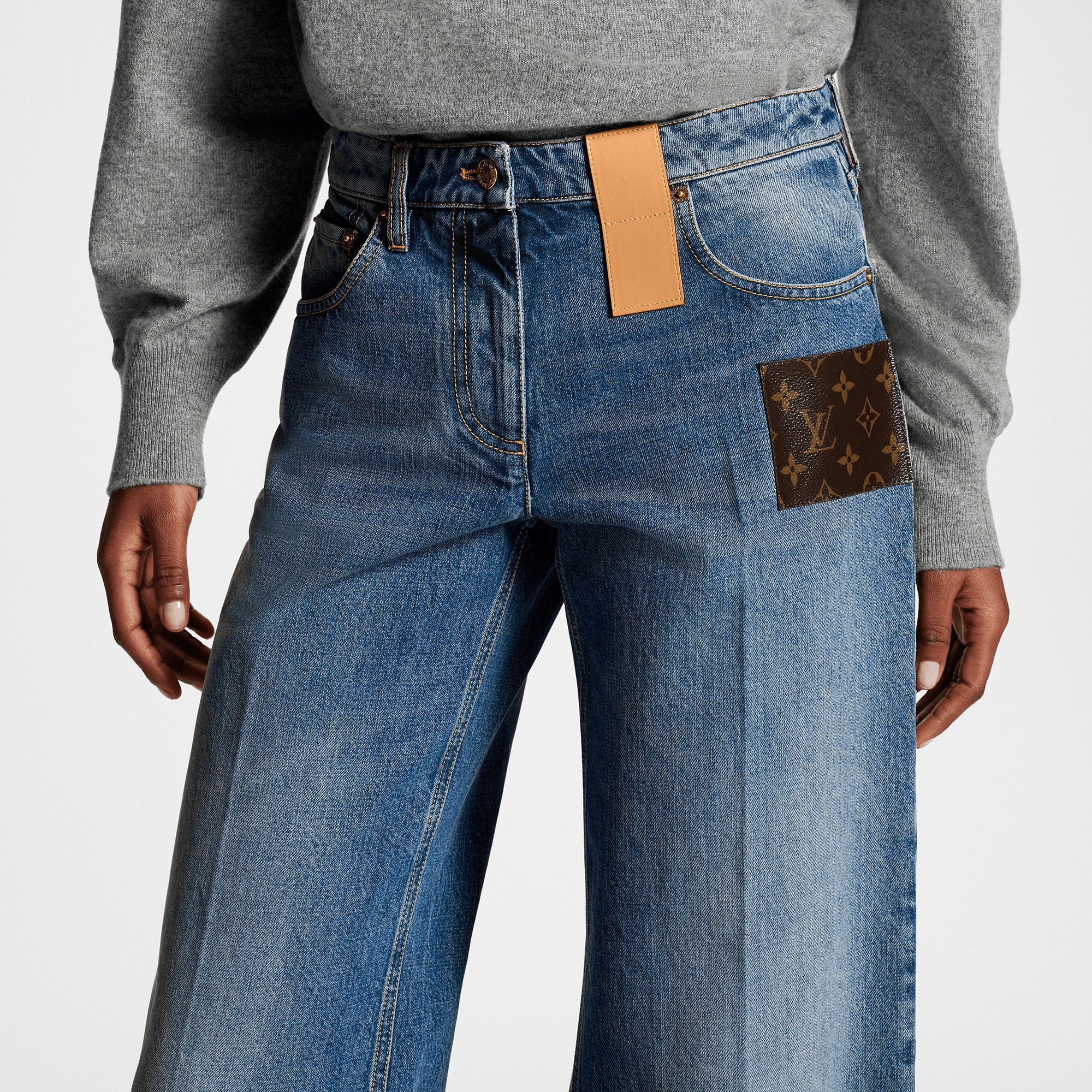 Stonewashed Monogram Patch Boot-Cut Jeans  in Women