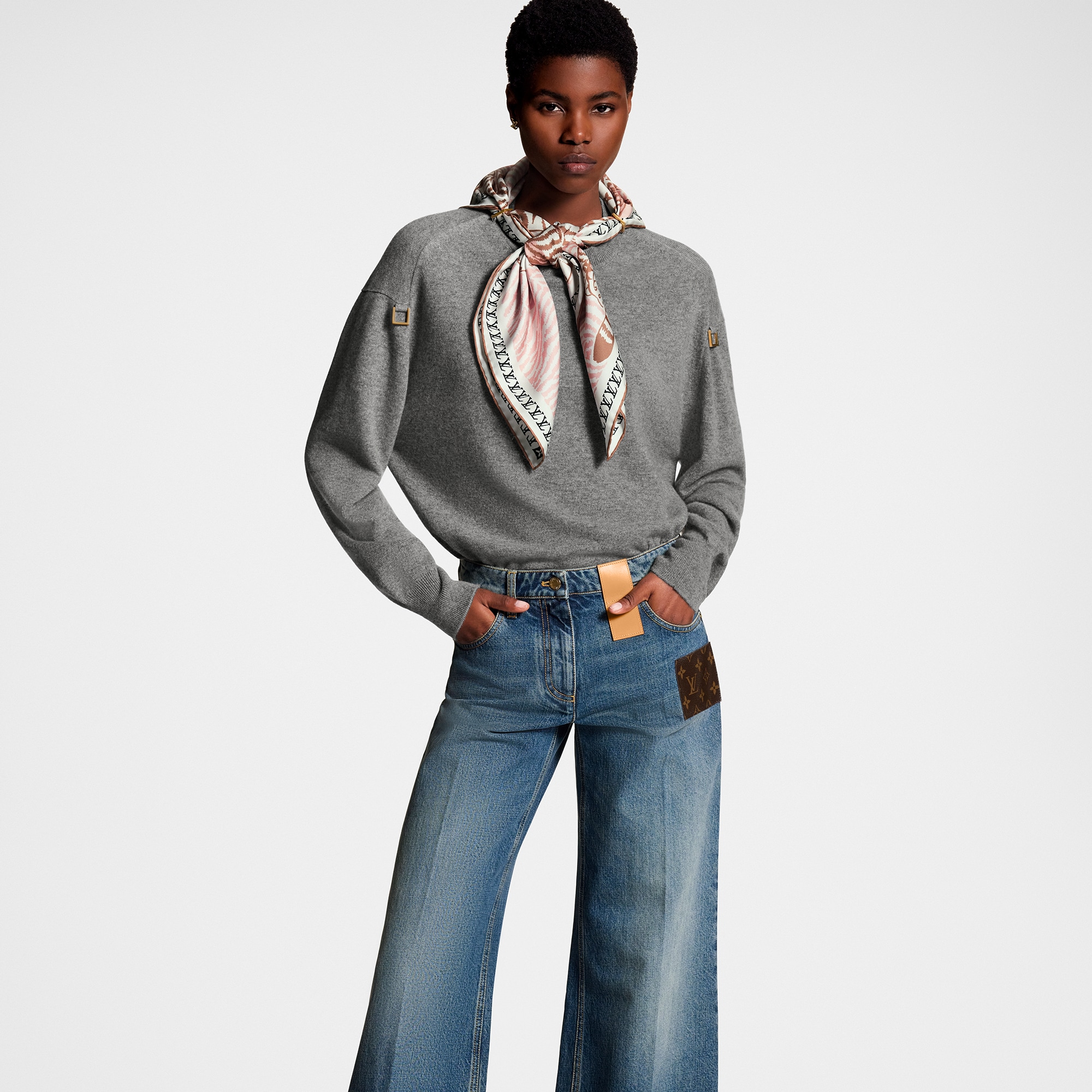 Stonewashed Monogram Patch Boot-Cut Jeans  in Women