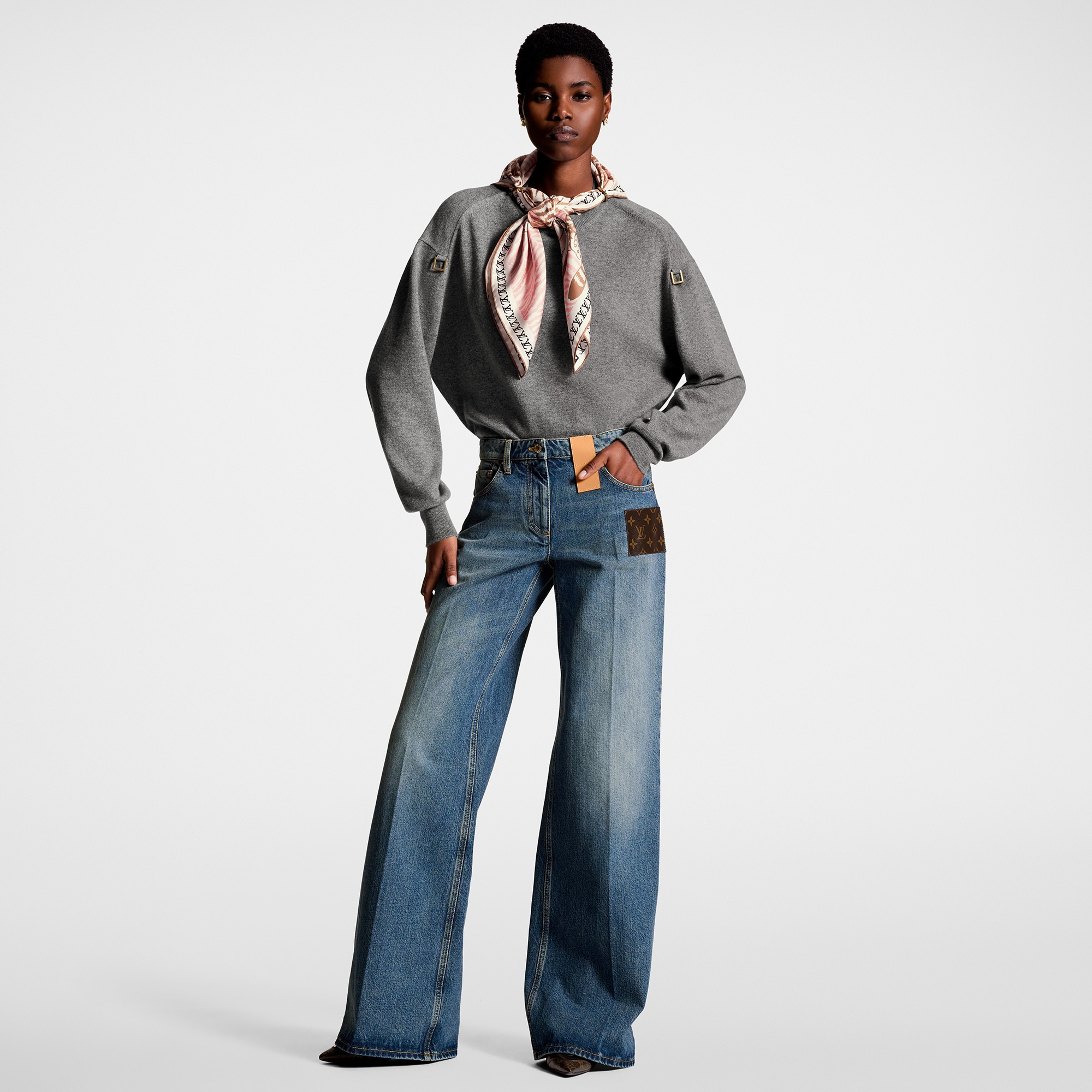 Stonewashed Monogram Patch Boot-Cut Jeans  in Women