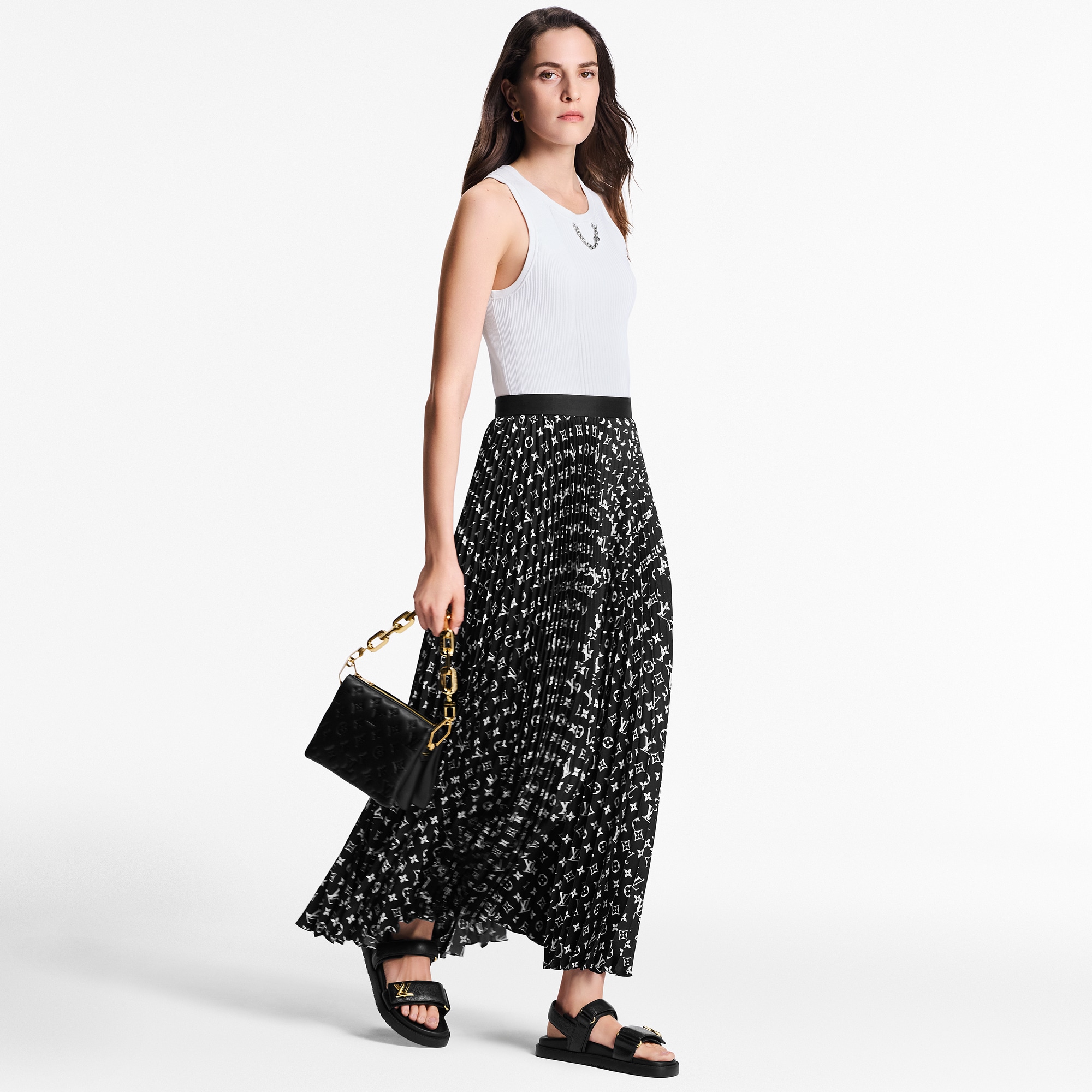 條紋裝飾 Monogram 褶襉半截裙  in 女士