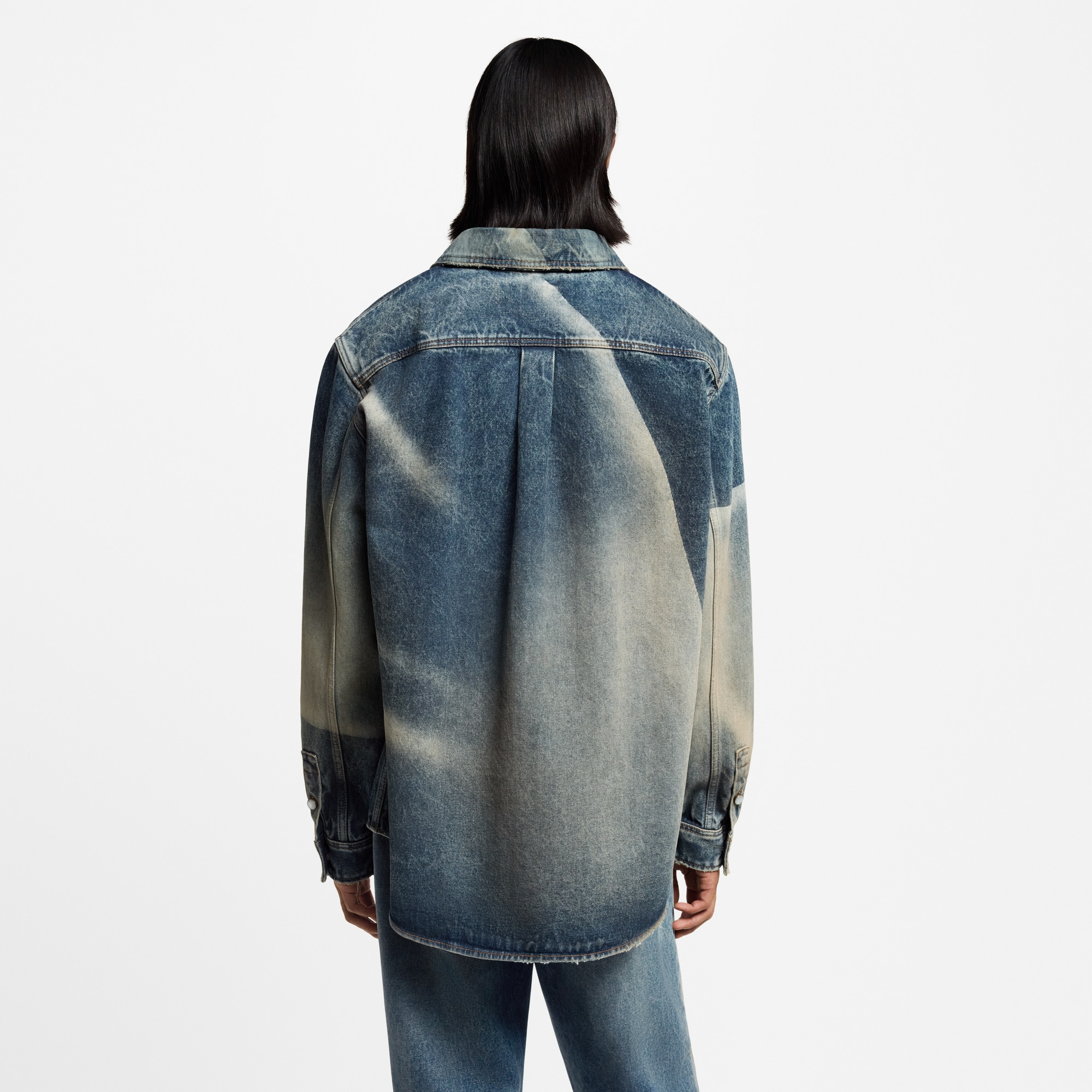 Sunfaded Effect Denim Long-Sleeved Shirt  in Men