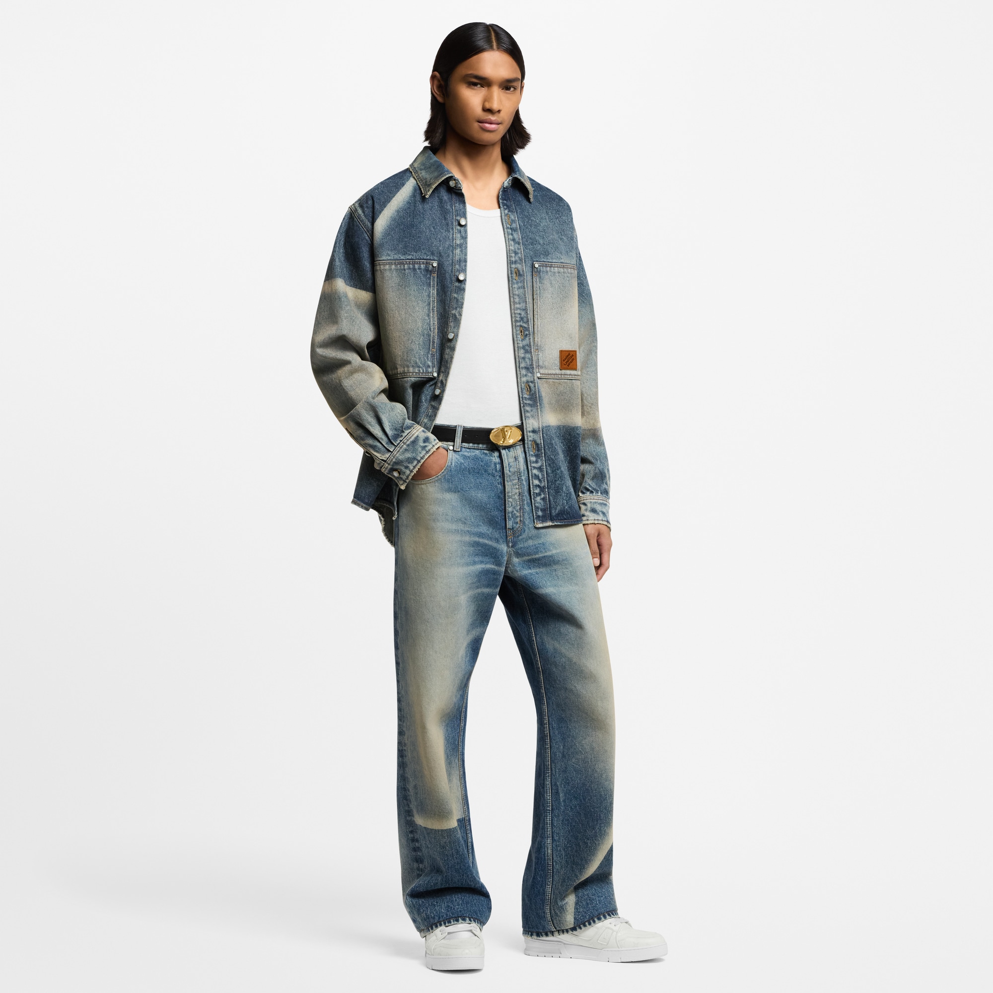 Sunfaded Effect Denim Long-Sleeved Shirt  in Men