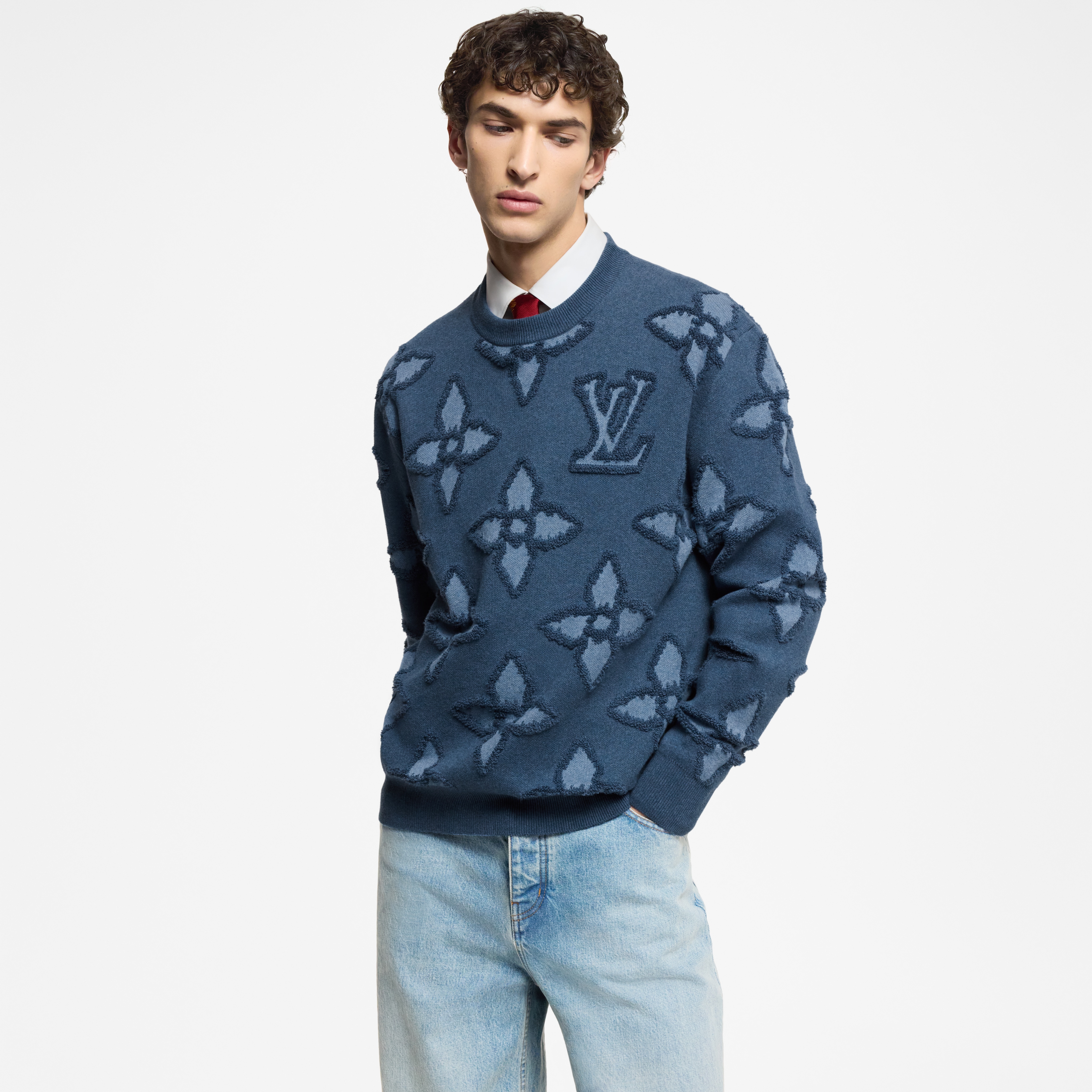 Textured Cotton Crewneck  in Men