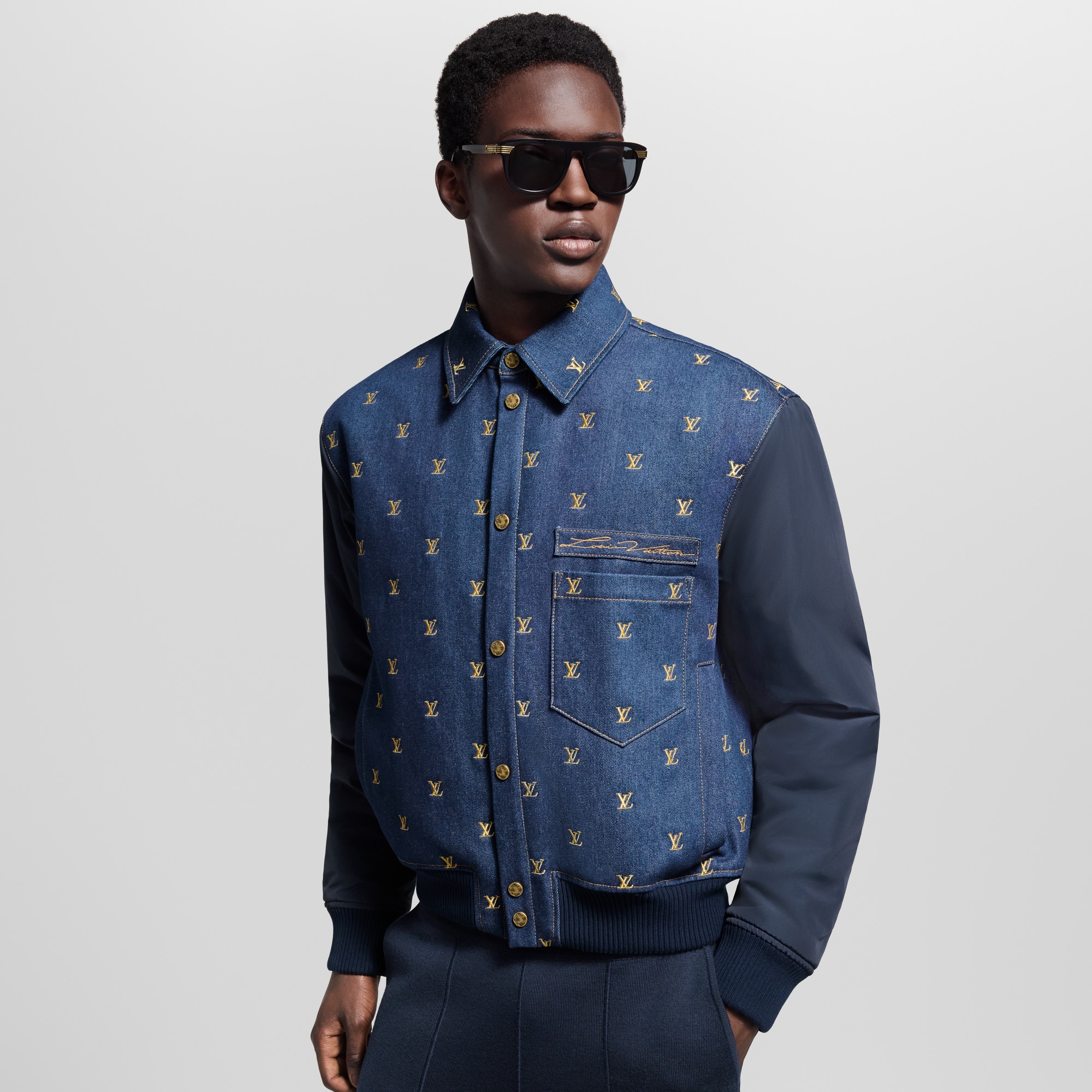 Upcycled Denim Varsity Jacket  in Men