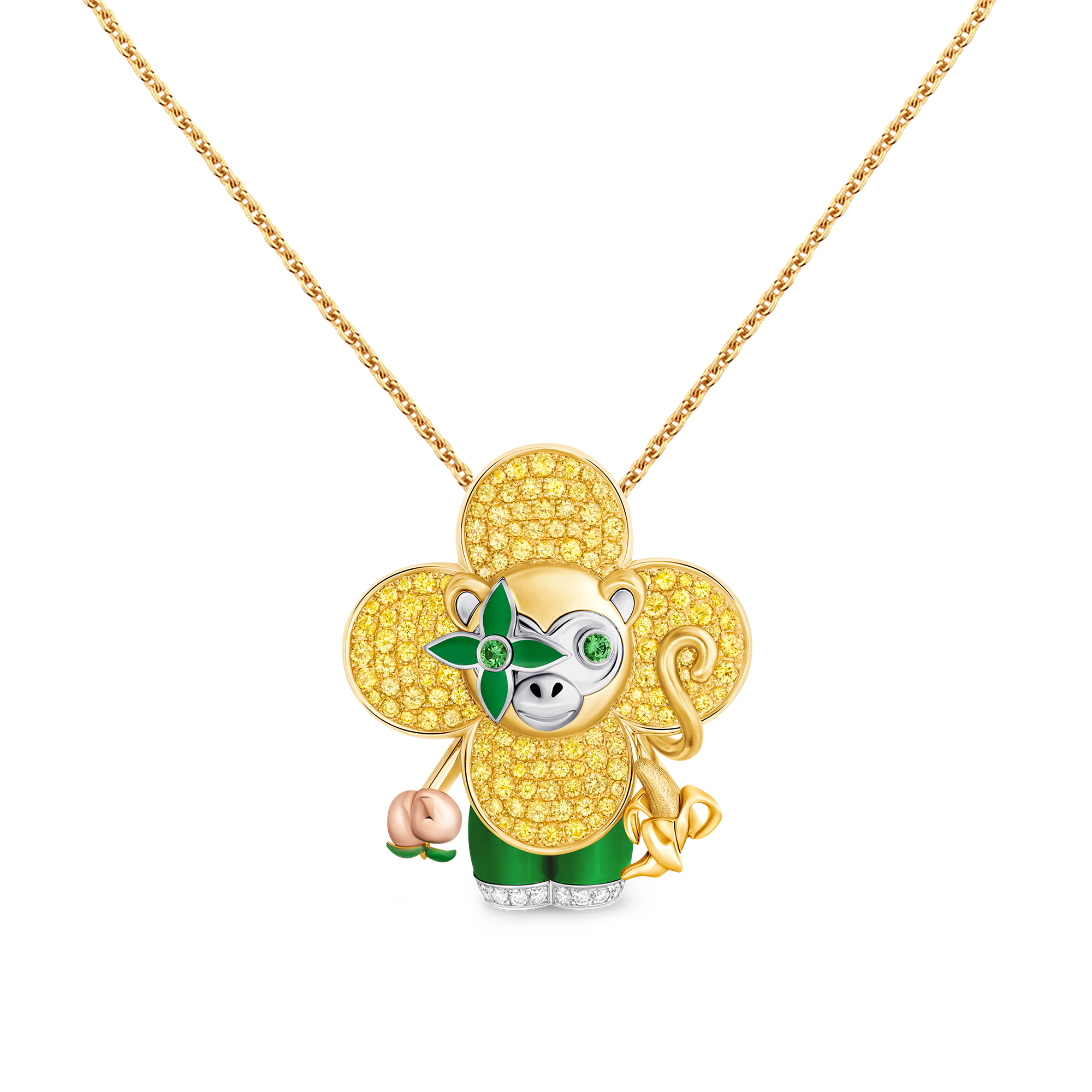 Vivienne Monkey 吊墜 - 配三色K金、亮漆、鑽石及彩色寶石  in Les Extraordinaires