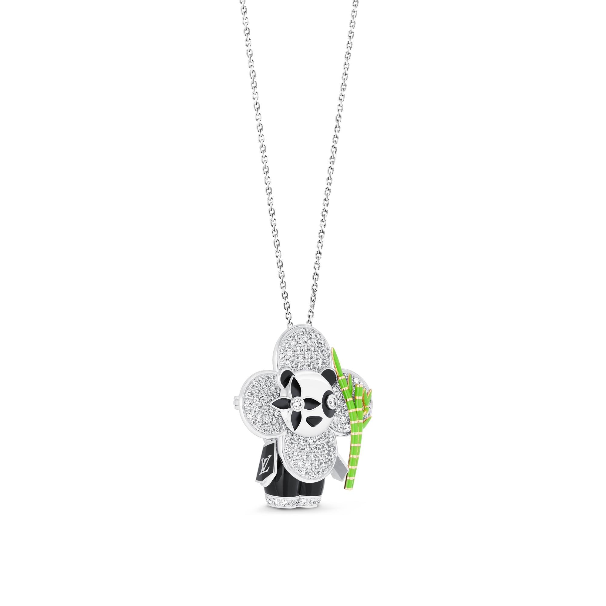 Vivienne Panda Pendant, White Gold, Yellow Gold, Onyx, Lacquer & Diamonds  in Jewellery