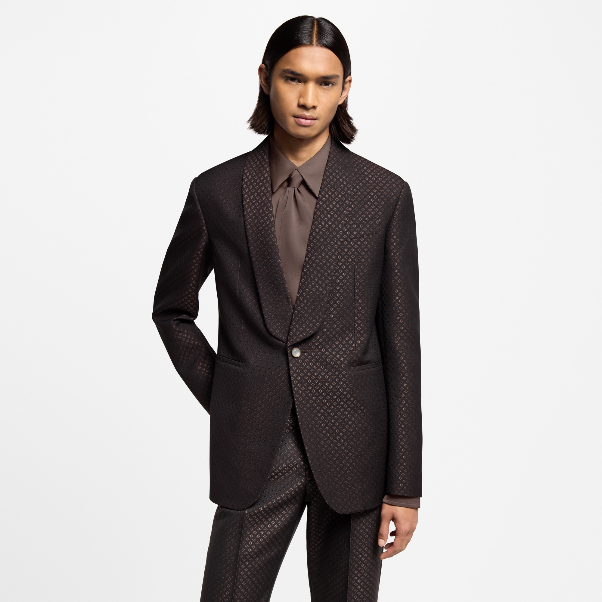Wool-Silk Blend Monogram Single-Breasted Tuxedo Jacket  in Men