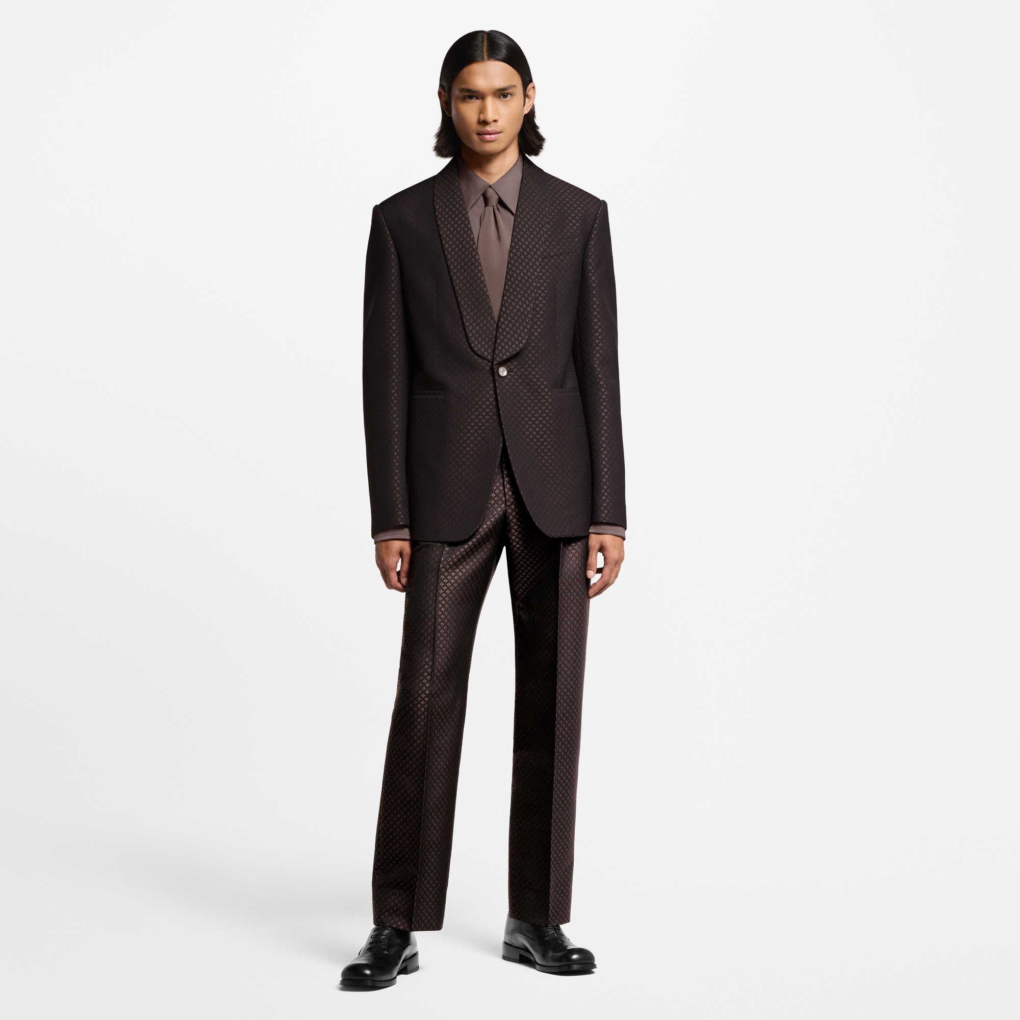 Wool-Silk Blend Monogram Single-Breasted Tuxedo Jacket  in Men