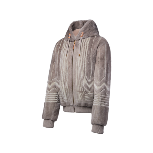拉鏈連帽貂皮外套 side view