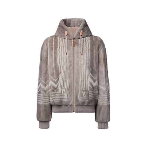 拉鏈連帽貂皮外套 front view