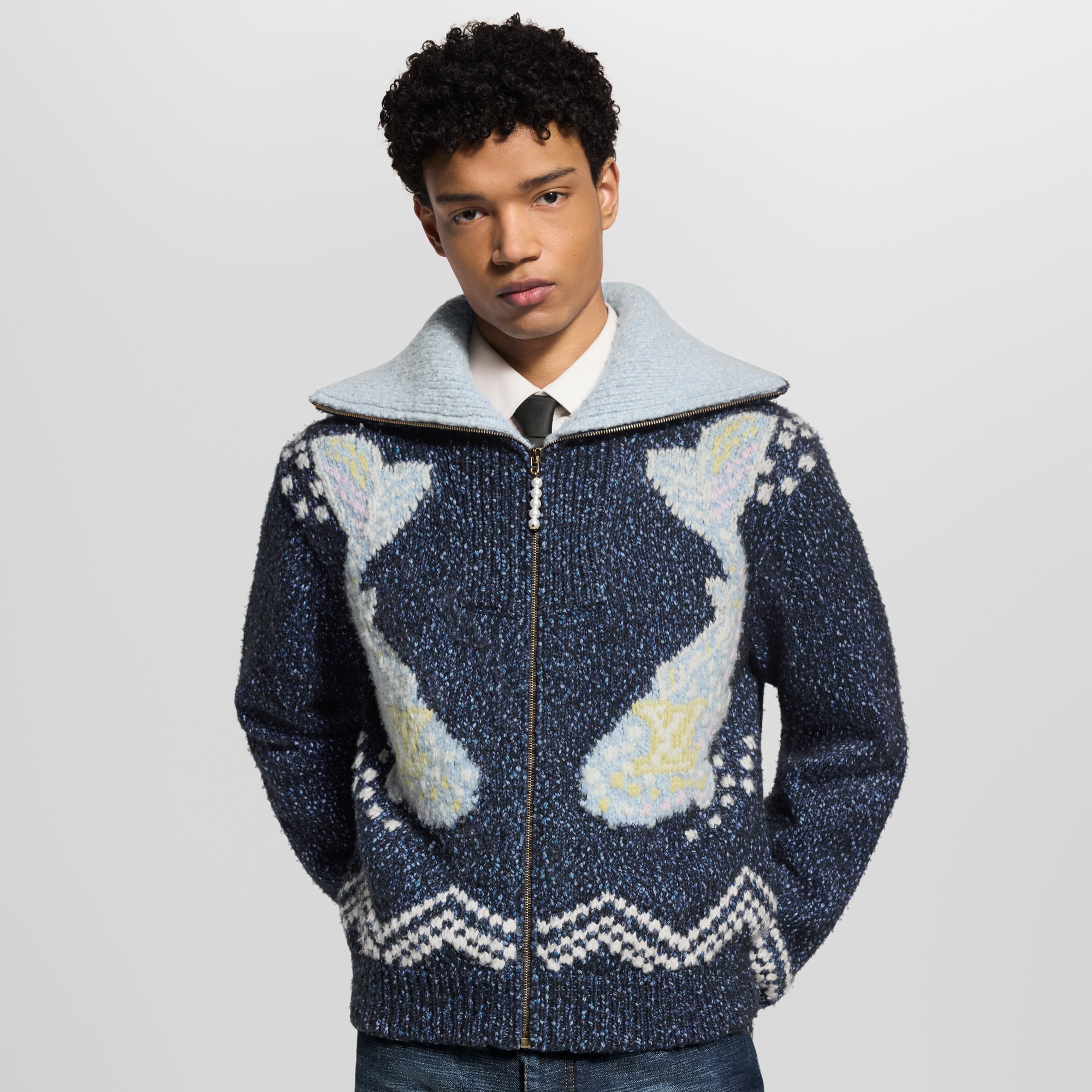 Zippered Knitted Blouson  in Men