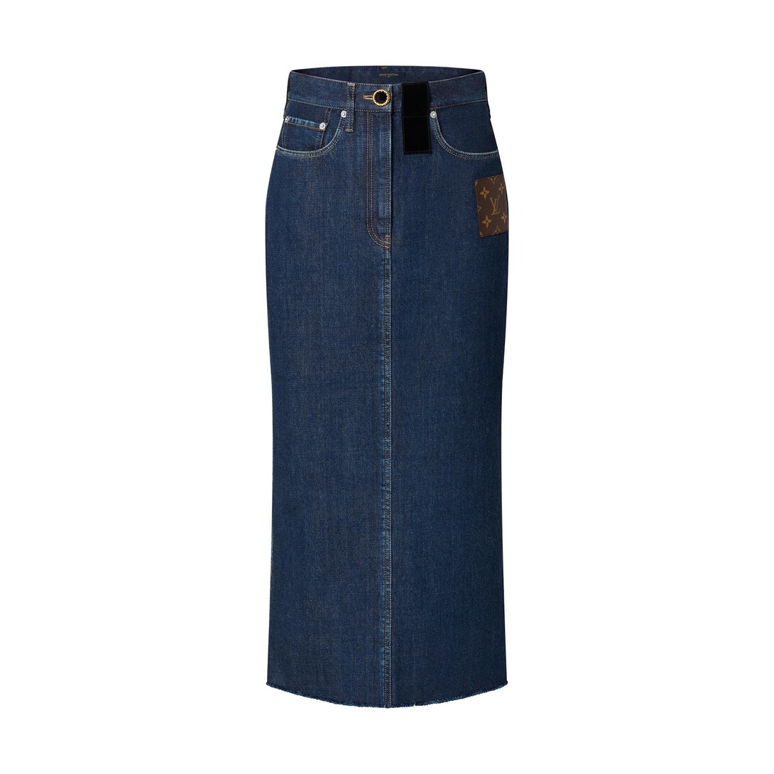 Monogram Patch Long Denim Skirt - Ready 