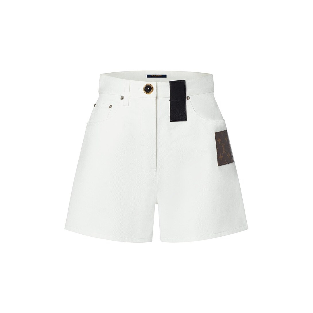 White Monogram Patch Denim Shorts 