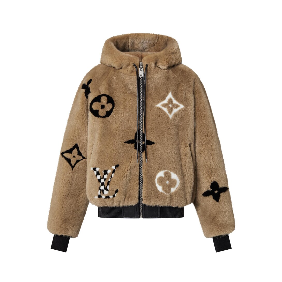 Monogram Mink Hooded Bomber Jacket 